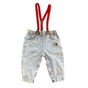 Vintage Little Levis Hickory Stripe Suspenders Pants 18 Months Made in USA Blue